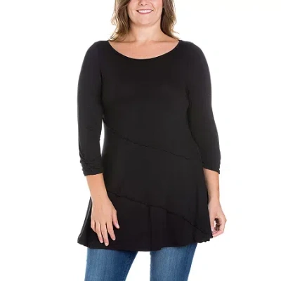 24seven Comfort Apparel Plus Womens Boat Neck 3/4 Sleeve Tunic Top In Black
