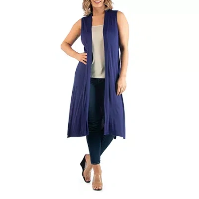 24seven Comfort Apparel Plus Size Asymmetric Open Front Cardigan Sweater In Blue