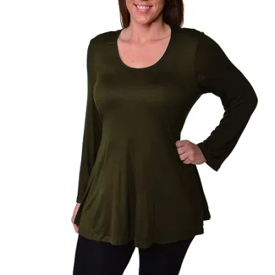 24seven Comfort Apparel Plus Womens Round Neck Long Sleeve Tunic Top In Green