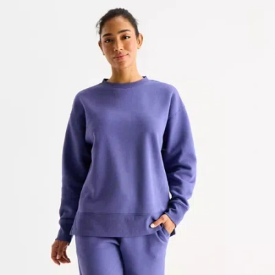 Xersion Womens Oversized Super Soft Fleece Crewneck Sweatshirt In Blue