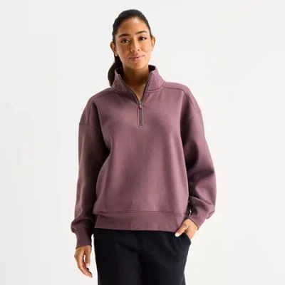 Xersion Womens Oversized Super Soft Fleece Half Zip Pullover In Brown