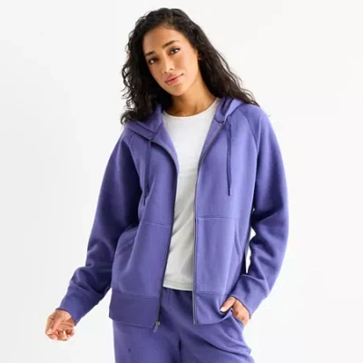 Xersion Womens Oversized Super Soft Fleece Full Zip Hoodie In Blue