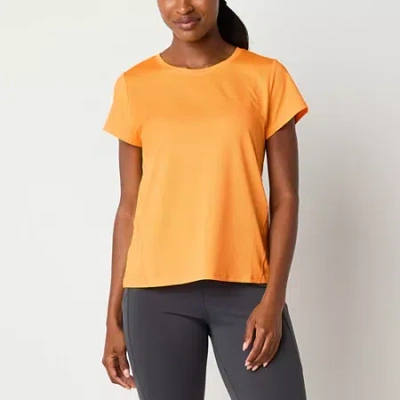 Xersion Womens Mesh Crew Neck Short Sleeve T-shirt In Orange