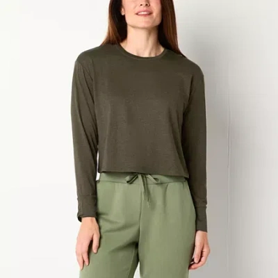 Xersion Womens Everyday Crew Neck Long Sleeve T-shirt In Green