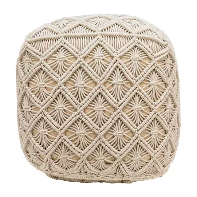 Northlight 18" Beige Handmade Macramé Natural Cotton Square Pouf Ottoman In Neutral