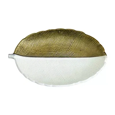Nearly Natural 14in. Gold And White Leaf Decorative Accent Tray In Multi