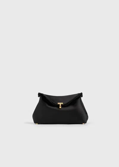 Totême Mini T-lock Frayed Satin Clutch Black In Black