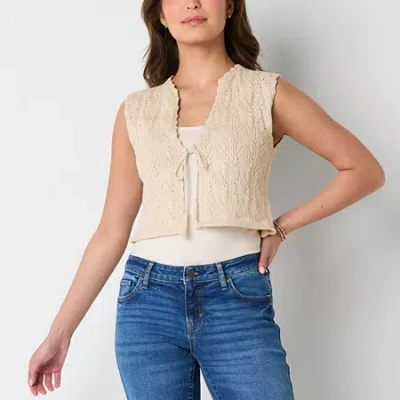 Frye And Co Pointelle Womens V Neck Sleeveless Vest In Sand