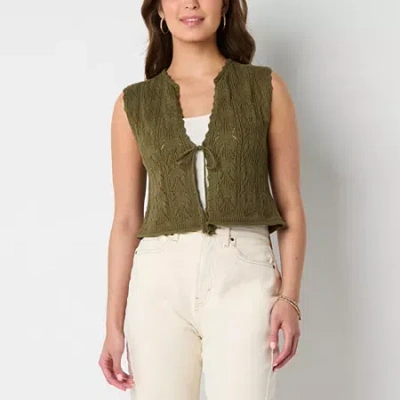 Frye And Co Pointelle Womens V Neck Sleeveless Vest In Sand