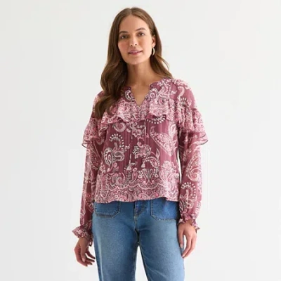Frye And Co Womens Split Crew Neck Long Sleeve Blouse In Red