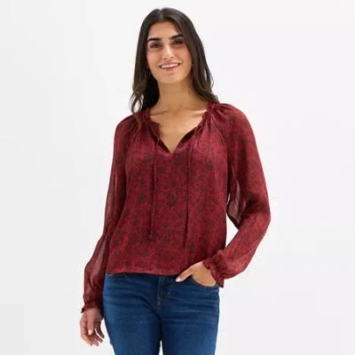 Frye And Co Womens Split Tie Neck Long Sleeve Blouse In Red