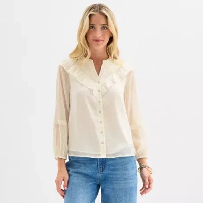 Frye And Co Womens Split Crew Neck Long Sleeve Blouse In Gold