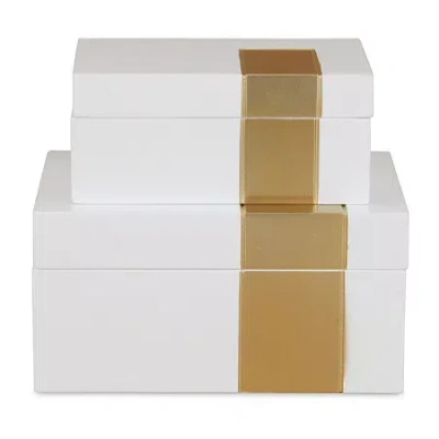 Cheungs White Wooden With Golden Band Accent 2-pc. Decorative Box In White