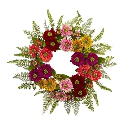 Nearly Natural Mixed Flower Wreath Artificial Flowers In Multi