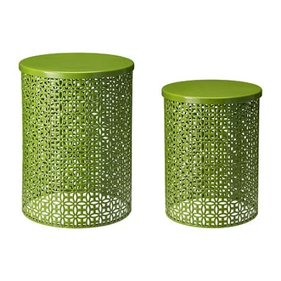 Glitzhome Set Of 2 Metal Planter Stands In Green
