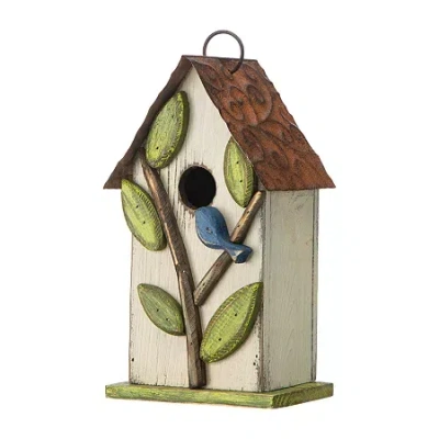 Glitzhome 9.75in Distressed Solid Wood Bird House In White
