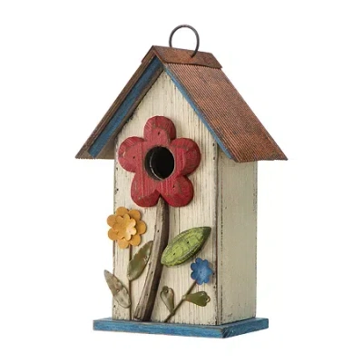 Glitzhome 10.25in Distressed Solid Wood Bird House In White