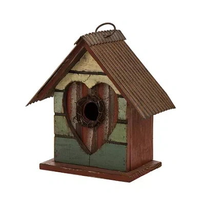 Glitzhome 8.66 Inch Height Distressed Heart Wooden Garden Birdhouse In Multi