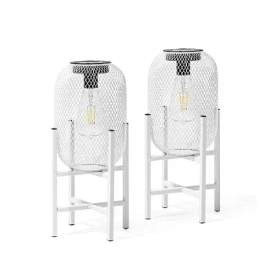 Glitzhome 2-pc. 14.25" Metal Solar Decorative Lantern In White