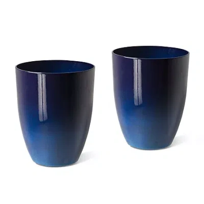 Glitzhome Set Of 2 16.75'' Plastic Pot Planters In Blue
