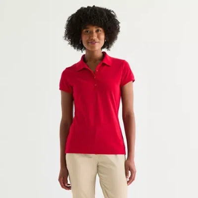 Izod Womens Juniors Short Sleeve Polo Shirt In Red