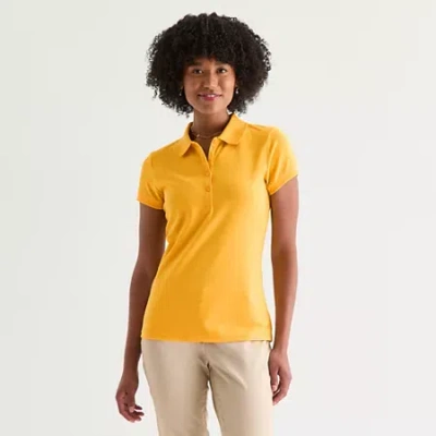 Izod Womens Juniors Short Sleeve Polo Shirt In Yellow