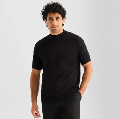 J. Ferrar Mens Mock Neck Short Sleeve Pullover Sweater In Black