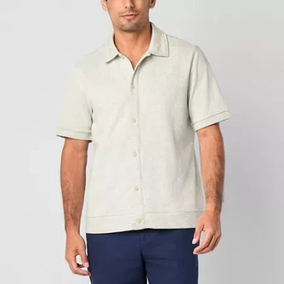 Stafford Button-front Knit Mens Short Sleeve Regular Fit Button-down Shirt In Multi