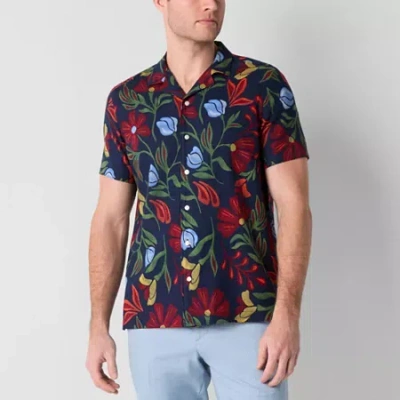 J. Ferrar Linen Blend Mens Short Sleeve Camp Shirt In Animal Print