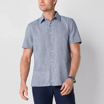 Stafford Linen Blend Mens Short Sleeve Regular Fit Button-down Shirt In Multi
