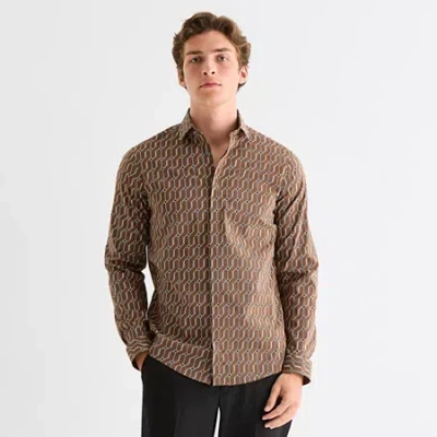 J. Ferrar Ultra Comfort Mens Long Sleeve Slim Fit Stretch Fabric Wrinkle Free Button-down Shirt In Animal Print