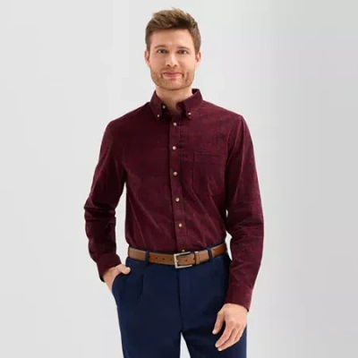 Stafford Corduroy Mens Long Sleeve Regular Fit Button-down Shirt In Red