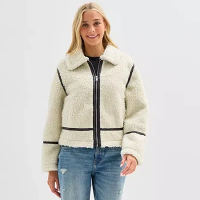 Arizona Womens Juniors Faux Shearling Midweight Bomber Jacket In Multi