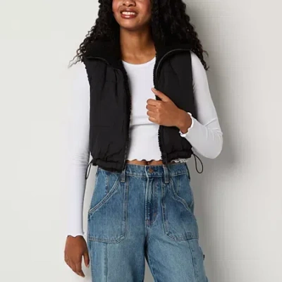 Arizona Sherpa Reversible Womens Juniors Reversible Heavyweight Puffer Vest In Black