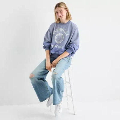 Arizona Oversized Womens Juniors Crew Neck Long Sleeve Sweatshirt In Multi