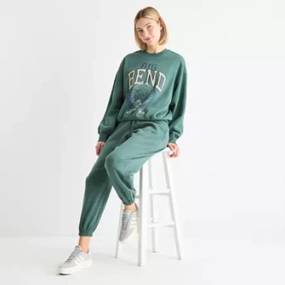 Arizona Womens Juniors Cinched Fleece Jogger Pant In Green