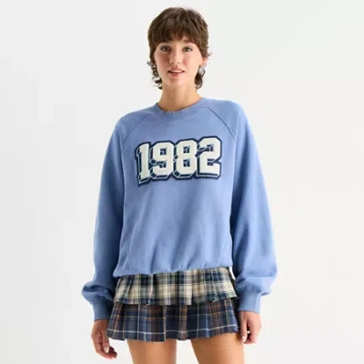 Arizona Womens Juniors Crew Neck Long Sleeve Sweatshirt In Blue