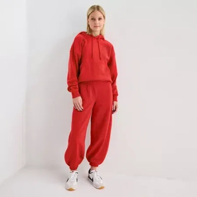 Arizona Womens Juniors Cinched Fleece Active Jogger Pant In Red