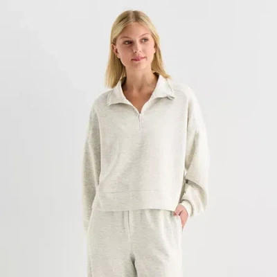 Arizona Womens Juniors Long Sleeve Quarter-zip Pullover In Gray