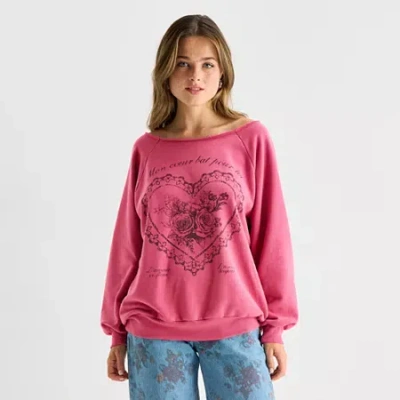 Arizona Womens Juniors Boat Neck Long Sleeve Sweatshirt In Pink