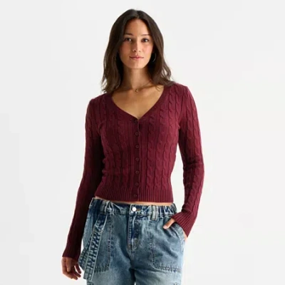 Forever 21 Womens V Neck Long Sleeve Button Juniors Cable Knit Cardigan In Red