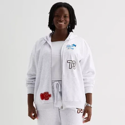 Forever 21 Womens Long Sleeve Embellished Fleece Zipper Hoodie In Gray