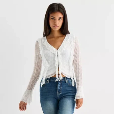 Forever 21 Womens Juniors V Neck Long Sleeve Lace Lined Blouse In Sand