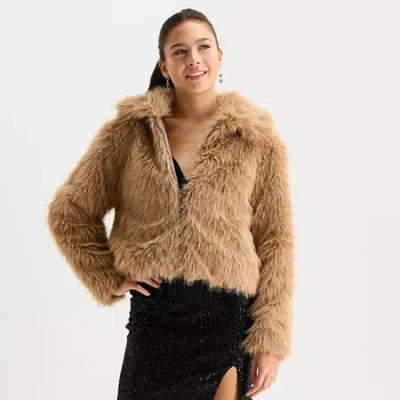 Forever 21 Womens Juniors Faux Fur Midweight Bomber Coat In Brown