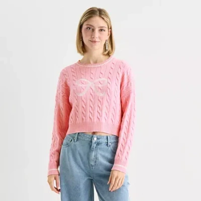 Forever 21 Juniors Womens Crew Neck Long Sleeve Cable Knit Pullover Sweater In Pink