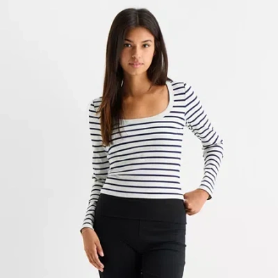 Forever 21 Womens Juniors Scoop Neck Long Sleeve Crop Top In Gray