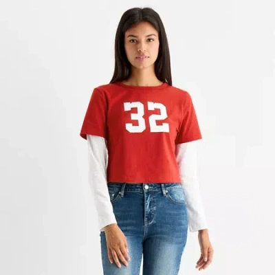 Forever 21 Womens Juniors Crew Neck Long Sleeve Layered Top In Red