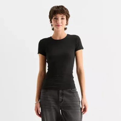 Forever 21 Womens Juniors Crew Neck Short Sleeve T-shirt In Black