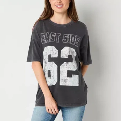 Arizona Oversized Womens Juniors Crew Neck Short Sleeve Graphic T-shirt In Gray