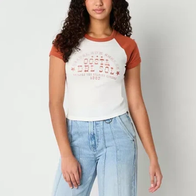 Arizona Womens Juniors Crew Neck Short Sleeve Graphic T-shirt In Animal Print